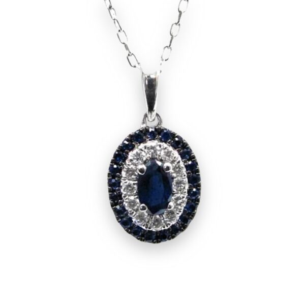 Ladies Blue Sapphire And Diamond Pendant