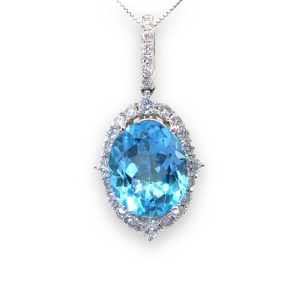 Ladies Blue Topaz and Diamond Pendant