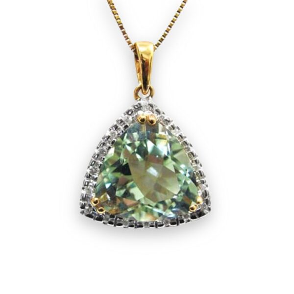 Ladies Green Amethyst And Diamond Pendant