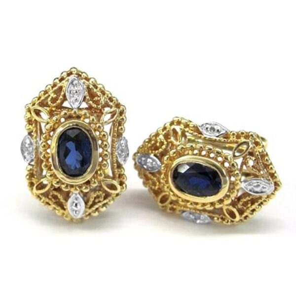 Ladies Diamond and Blue Sapphire Earrings