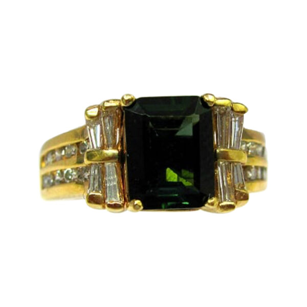 Ladies Diamond and Green Tourmaline Ring - Image 2