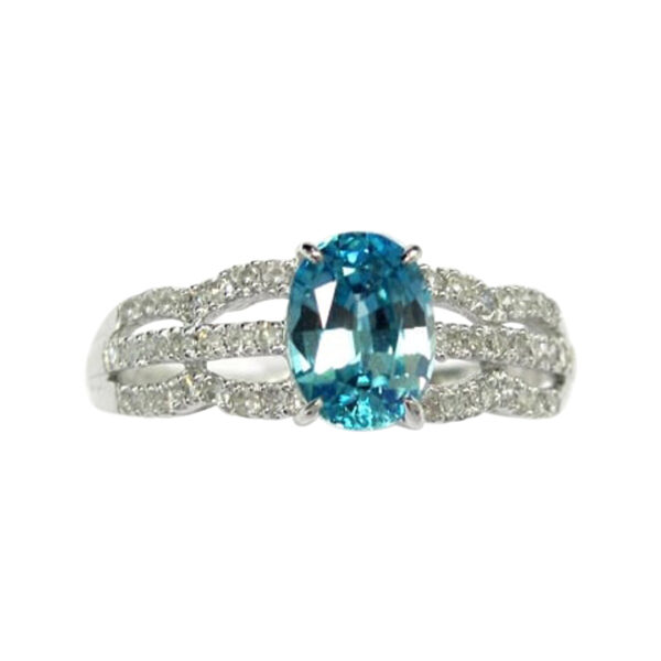 Ladies Blue Zircon and Diamond Ring - Image 2