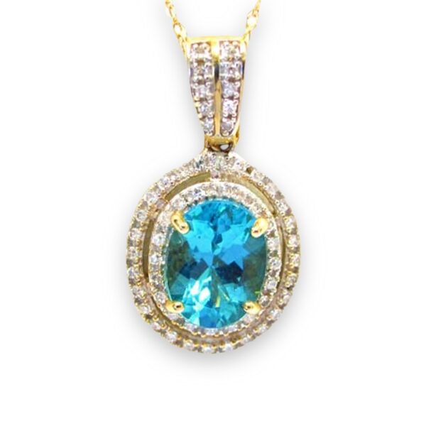 Ladies Blue Topaz and Diamond Pendant