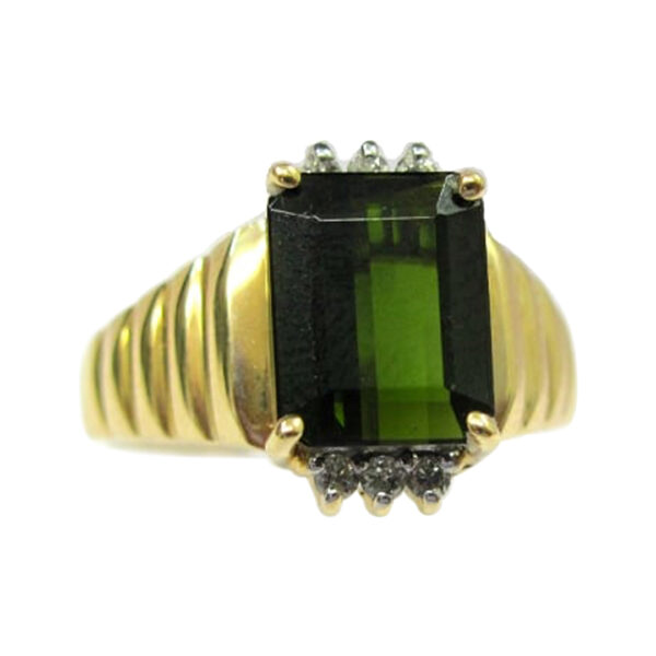 Ladies Diamond and Green Tourmaline Ring - Image 2