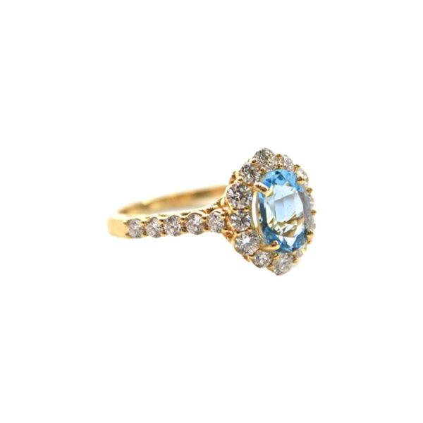 Gold Aquamarine and Diamond Ring